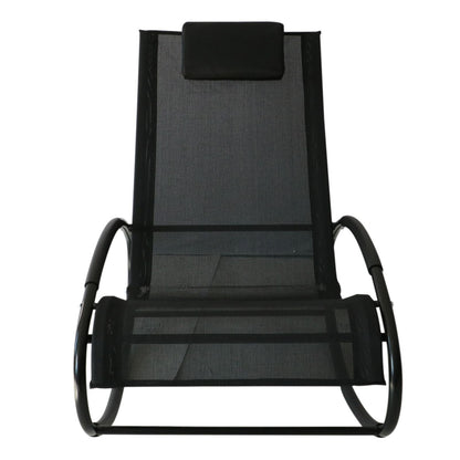 Outsunny Patio Rocking Chair, Outdoor Chaise Lounger with Headrest Pillow and Breathable Fabric for Backyard, Living Room, Deck and Poolside, Black - 7DAY'S