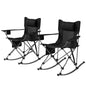 Outsunny Portable Outdoor Folding Rocking Camping Chairs with Headrest, Cooler Bag, Cup Holder, Carry Bag, 2 Pack, Black - 7DAY'S