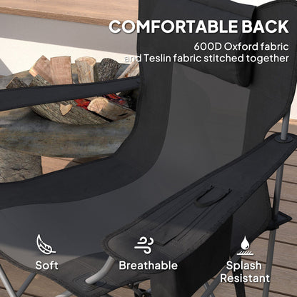 Outsunny Portable Outdoor Folding Rocking Camping Chairs with Headrest, Cooler Bag, Cup Holder, Carry Bag, 2 Pack, Black - 7DAY'S