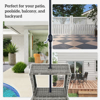 Outsunny Rattan Tea Bistro Side Table with Umbrella Hole, 2 - Tier Storage Shelf, Gray, for Patio & Backyard - 7DAY'S