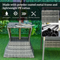 Outsunny Rattan Tea Bistro Side Table with Umbrella Hole, 2 - Tier Storage Shelf, Gray, for Patio & Backyard - 7DAY'S