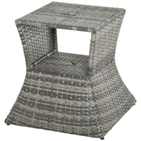 Outsunny Rattan Tea Bistro Side Table with Umbrella Hole, 2 - Tier Storage Shelf, Gray, for Patio & Backyard - 7DAY'S