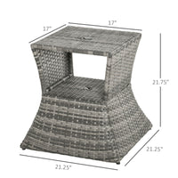 Outsunny Rattan Tea Bistro Side Table with Umbrella Hole, 2 - Tier Storage Shelf, Gray, for Patio & Backyard - 7DAY'S