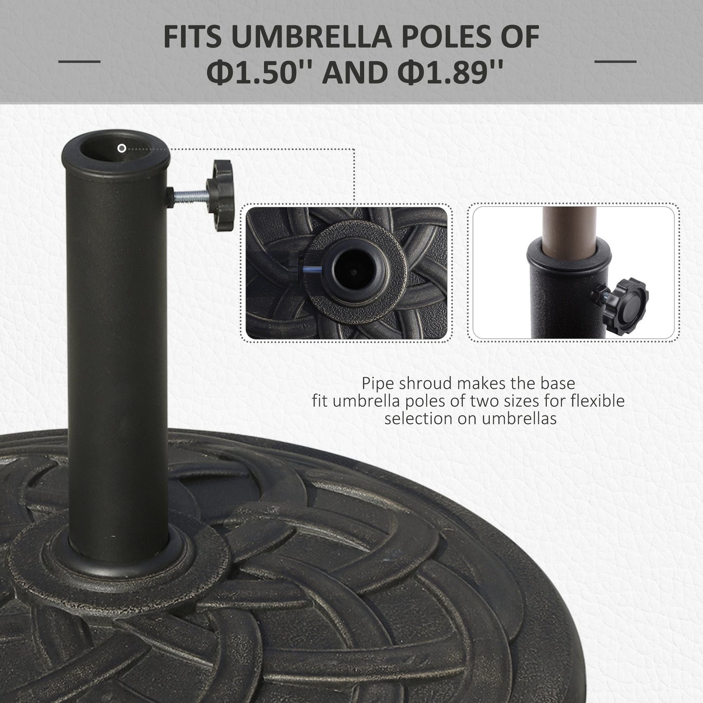 Outsunny Round Bronze Resin 22" 42 lbs Umbrella Base, Decorative Pattern, Fits Φ1.5", Φ1.89" Poles - Sturdy Parasol Stand for Garden - 7DAY'S