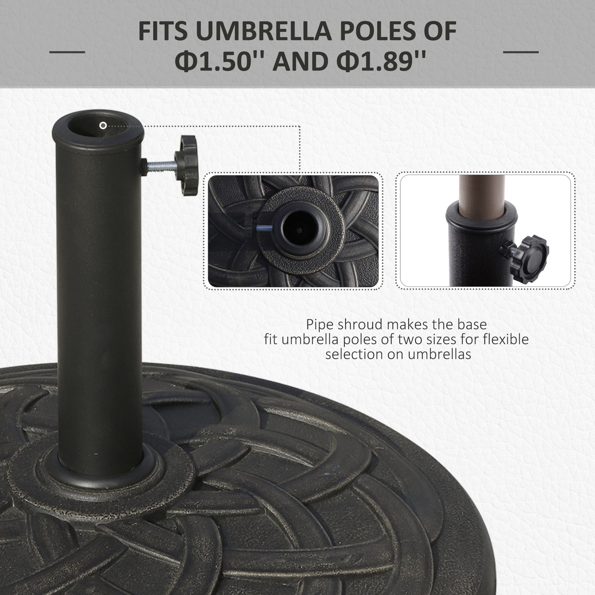Outsunny Round Bronze Resin 22" 42 lbs Umbrella Base, Decorative Pattern, Fits Φ1.5", Φ1.89" Poles - Sturdy Parasol Stand for Garden - 7DAY'S