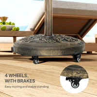 Outsunny Round Patio Umbrella Base, 46 lbs Resin Umbrella Base with Wheels, Outdoor Umbrella Stand for 1.3"/1.5"/1.9" Umbrella Poles for Outdoor, Lawn, Poolside, Bronze - 7DAY'S
