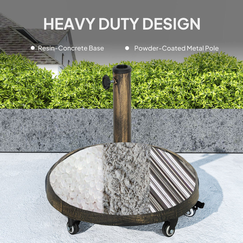 Outsunny Round Patio Umbrella Base, 46 lbs Resin Umbrella Base with Wheels, Outdoor Umbrella Stand for 1.3"/1.5"/1.9" Umbrella Poles for Outdoor, Lawn, Poolside, Bronze - 7DAY'S