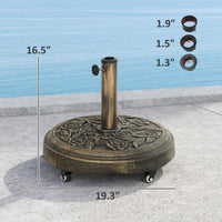 Outsunny Round Patio Umbrella Base, 46 lbs Resin Umbrella Base with Wheels, Outdoor Umbrella Stand for 1.3"/1.5"/1.9" Umbrella Poles for Outdoor, Lawn, Poolside, Bronze - 7DAY'S