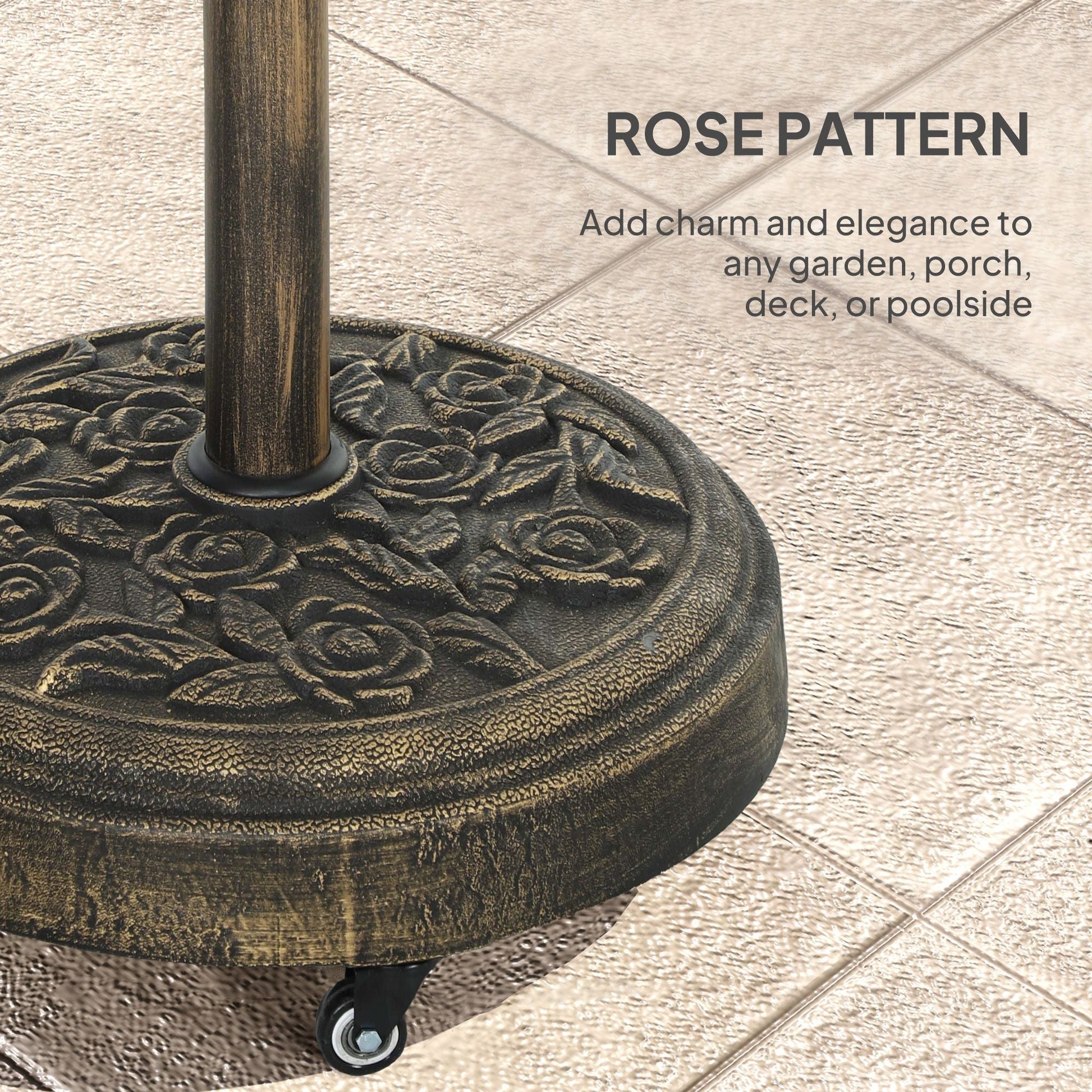 Outsunny Round Patio Umbrella Base, 46 lbs Resin Umbrella Base with Wheels, Outdoor Umbrella Stand for 1.3"/1.5"/1.9" Umbrella Poles for Outdoor, Lawn, Poolside, Bronze - 7DAY'S