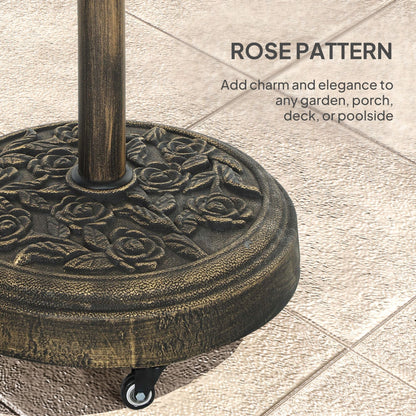 Outsunny Round Patio Umbrella Base, 46 lbs Resin Umbrella Base with Wheels, Outdoor Umbrella Stand for 1.3"/1.5"/1.9" Umbrella Poles for Outdoor, Lawn, Poolside, Bronze - 7DAY'S