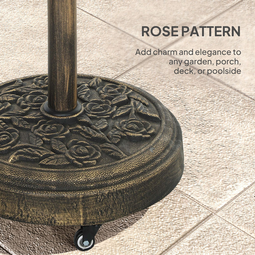 Outsunny Round Patio Umbrella Base, 46 lbs Resin Umbrella Base with Wheels, Outdoor Umbrella Stand for 1.3"/1.5"/1.9" Umbrella Poles for Outdoor, Lawn, Poolside, Bronze - 7DAY'S