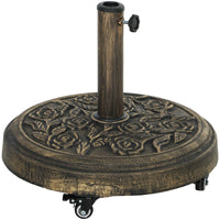 Outsunny Round Patio Umbrella Base, 46 lbs Resin Umbrella Base with Wheels, Outdoor Umbrella Stand for 1.3"/1.5"/1.9" Umbrella Poles for Outdoor, Lawn, Poolside, Bronze - 7DAY'S