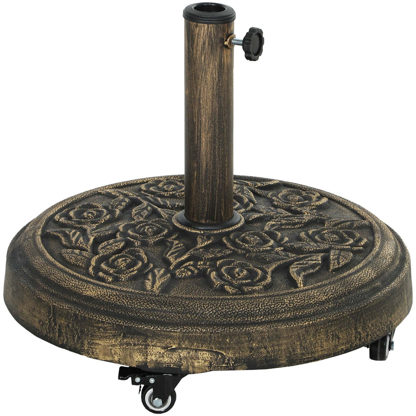 Outsunny Round Patio Umbrella Base, 46 lbs Resin Umbrella Base with Wheels, Outdoor Umbrella Stand for 1.3"/1.5"/1.9" Umbrella Poles for Outdoor, Lawn, Poolside, Bronze - 7DAY'S