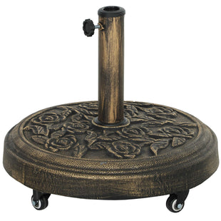 Outsunny Round Patio Umbrella Base, 46 lbs Resin Umbrella Base with Wheels, Outdoor Umbrella Stand for 1.3"/1.5"/1.9" Umbrella Poles for Outdoor, Lawn, Poolside, Bronze