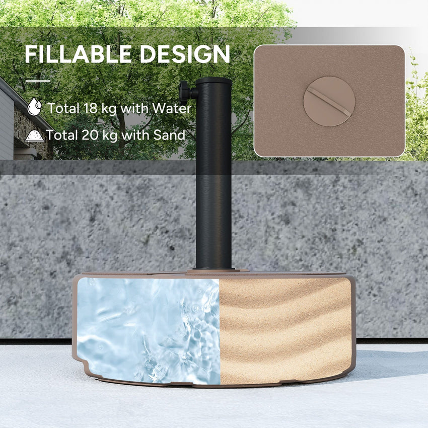 Outsunny Round Patio Umbrella Base Holder, Heavy Duty Outdoor Umbrella Stand Base, Filled Up to 44lbs with Stand or 40lbs with Water for Garden, Poolside, Brown - 7DAY'S