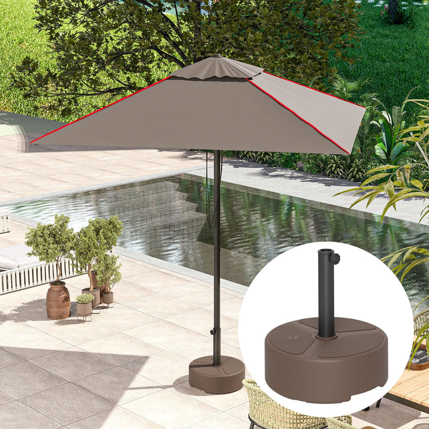 Outsunny Round Patio Umbrella Base Holder, Heavy Duty Outdoor Umbrella Stand Base, Filled Up to 44lbs with Stand or 40lbs with Water for Garden, Poolside, Brown - 7DAY'S