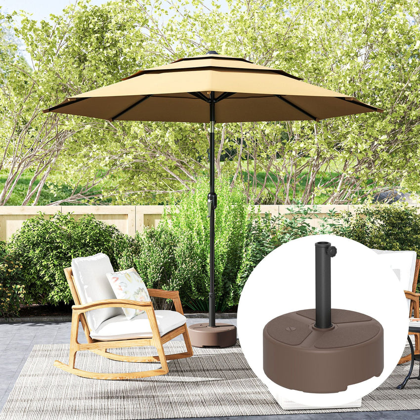 Outsunny Round Patio Umbrella Base Holder, Heavy Duty Outdoor Umbrella Stand Base, Filled Up to 44lbs with Stand or 40lbs with Water for Garden, Poolside, Brown - 7DAY'S