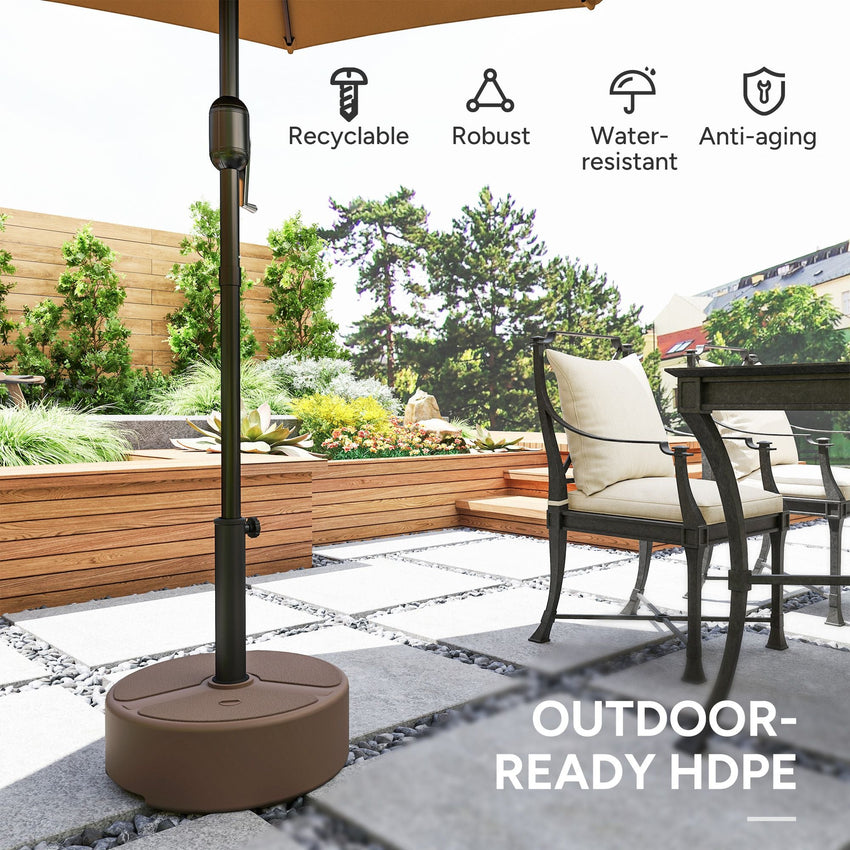 Outsunny Round Patio Umbrella Base Holder, Heavy Duty Outdoor Umbrella Stand Base, Filled Up to 44lbs with Stand or 40lbs with Water for Garden, Poolside, Brown - 7DAY'S