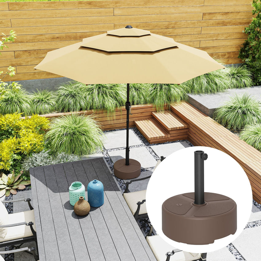 Outsunny Round Patio Umbrella Base Holder, Heavy Duty Outdoor Umbrella Stand Base, Filled Up to 44lbs with Stand or 40lbs with Water for Garden, Poolside, Brown - 7DAY'S
