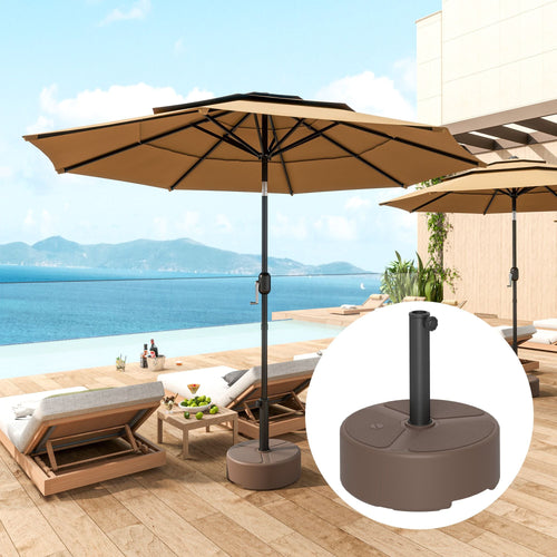 Outsunny Round Patio Umbrella Base Holder, Heavy Duty Outdoor Umbrella Stand Base, Filled Up to 44lbs with Stand or 40lbs with Water for Garden, Poolside, Brown - 7DAY'S