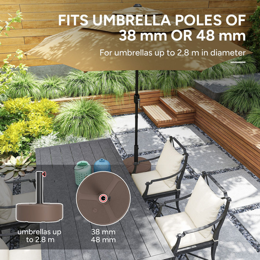 Outsunny Round Patio Umbrella Base Holder, Heavy Duty Outdoor Umbrella Stand Base, Filled Up to 44lbs with Stand or 40lbs with Water for Garden, Poolside, Brown - 7DAY'S