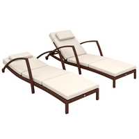 Outsunny Set of 2 Wicker Chaise Lounge Chair Outdoor Patio Lounger with Adjustable Back, Wheels, Cushion, and Armrests, Beige - 7DAY'S