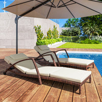 Outsunny Set of 2 Wicker Chaise Lounge Chair Outdoor Patio Lounger with Adjustable Back, Wheels, Cushion, and Armrests, Beige - 7DAY'S