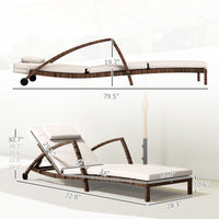 Outsunny Set of 2 Wicker Chaise Lounge Chair Outdoor Patio Lounger with Adjustable Back, Wheels, Cushion, and Armrests, Beige - 7DAY'S
