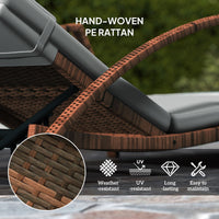 Outsunny Set of 2 Wicker Chaise Lounge Chair Outdoor Patio Lounger with Adjustable Back, Wheels, Cushion, and Armrests, Gray - 7DAY'S