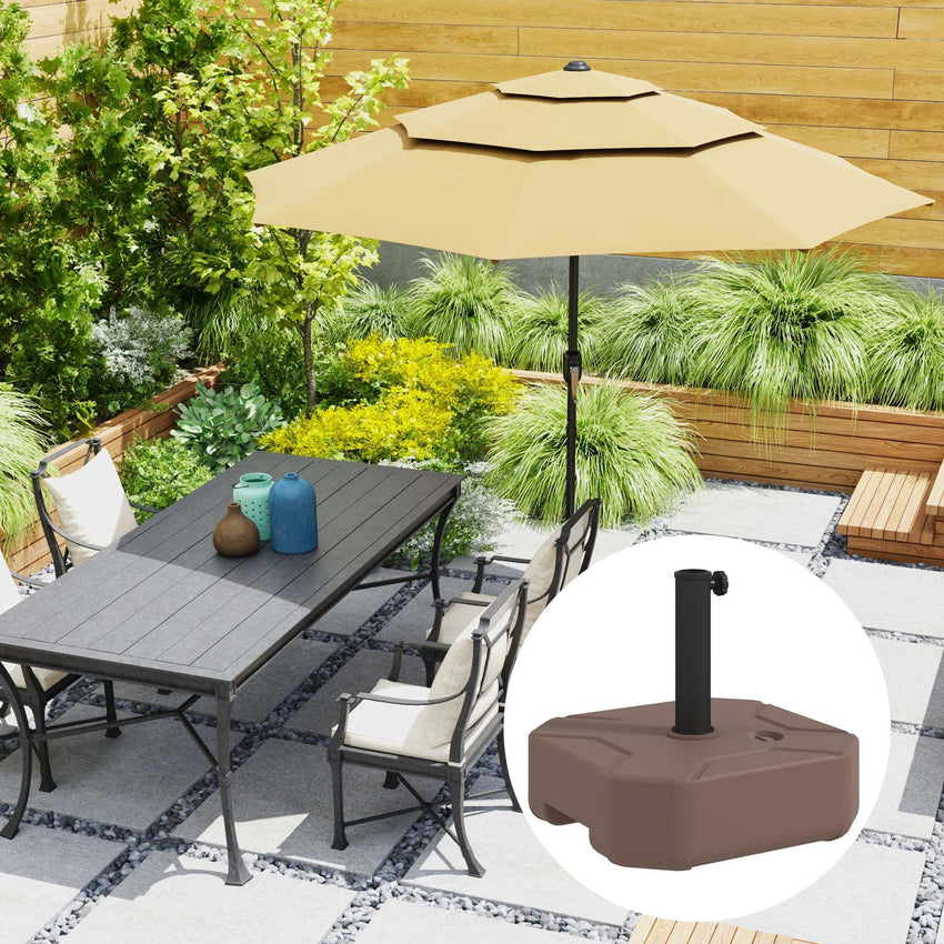 Outsunny Square Patio Umbrella Base Holder, Heavy Duty Outdoor Umbrella Stand Base, Filled Up to 55lbs with Stand or 44lbs with Water for Garden, Poolside, Brown - 7DAY'S