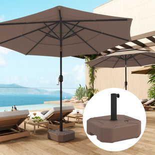 Outsunny Square Patio Umbrella Base Holder, Heavy Duty Outdoor Umbrella Stand Base, Filled Up to 55lbs with Stand or 44lbs with Water for Garden, Poolside, Brown - 7DAY'S