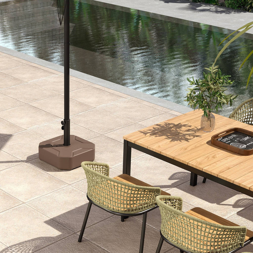 Outsunny Square Patio Umbrella Base Holder, Heavy Duty Outdoor Umbrella Stand Base, Filled Up to 55lbs with Stand or 44lbs with Water for Garden, Poolside, Brown - 7DAY'S