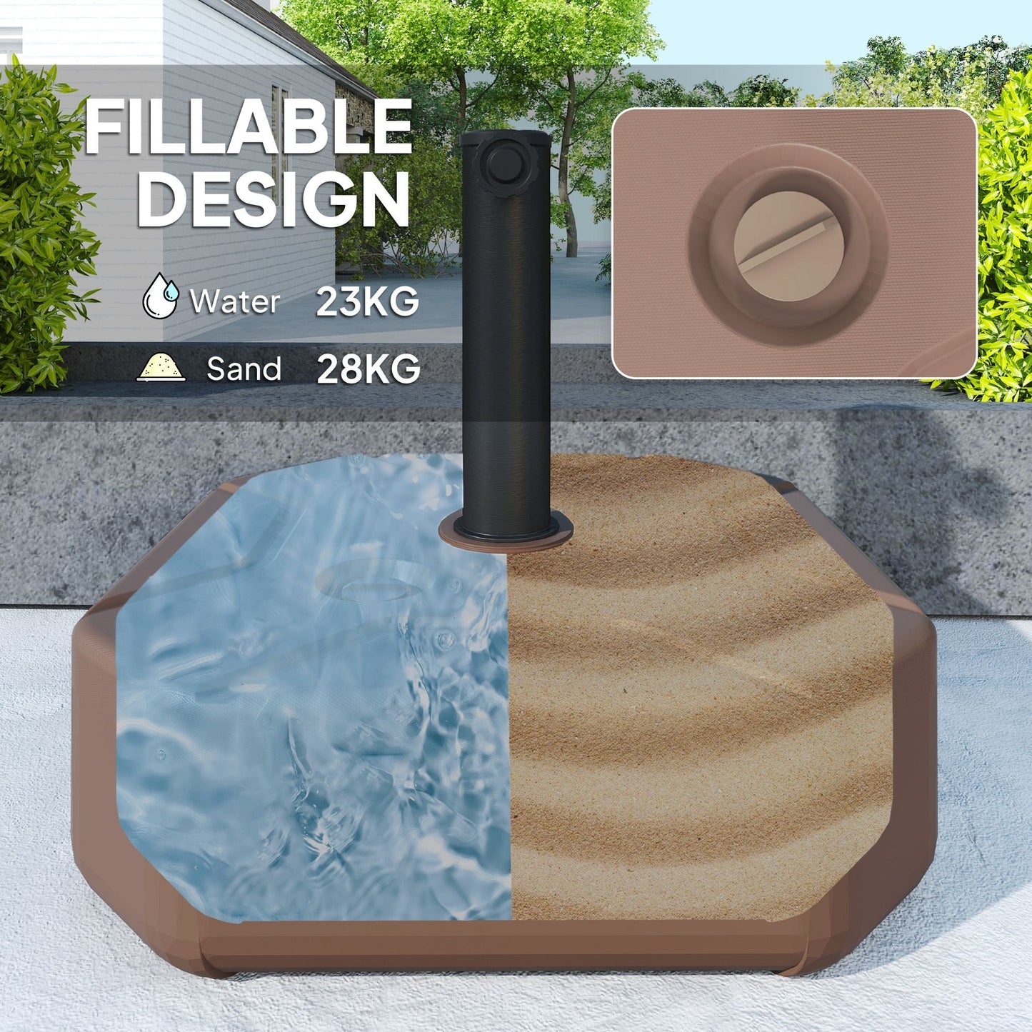 Outsunny Square Patio Umbrella Base Holder, Heavy Duty Outdoor Umbrella Stand Base, Filled Up to 55lbs with Stand or 44lbs with Water for Garden, Poolside, Brown - 7DAY'S