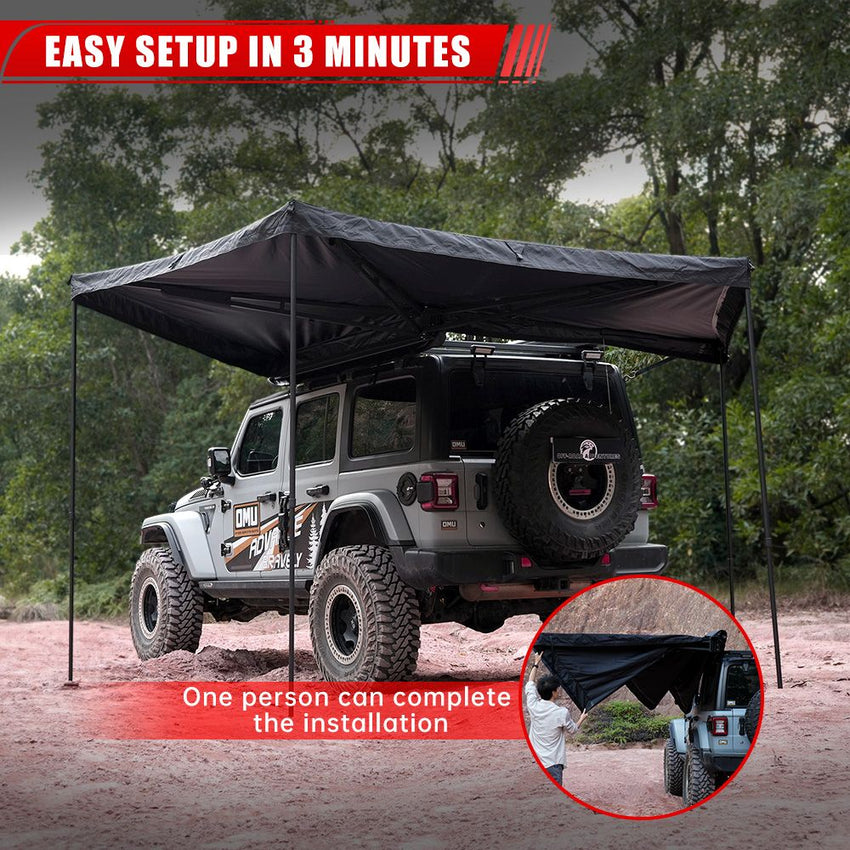 Overland 270 Degree Awning House Tent for Driver Side, Only Top Awning Not Include Side wall Effortless Installation, All - Weather Protection, Hidden Support Pole - 7DAY'S