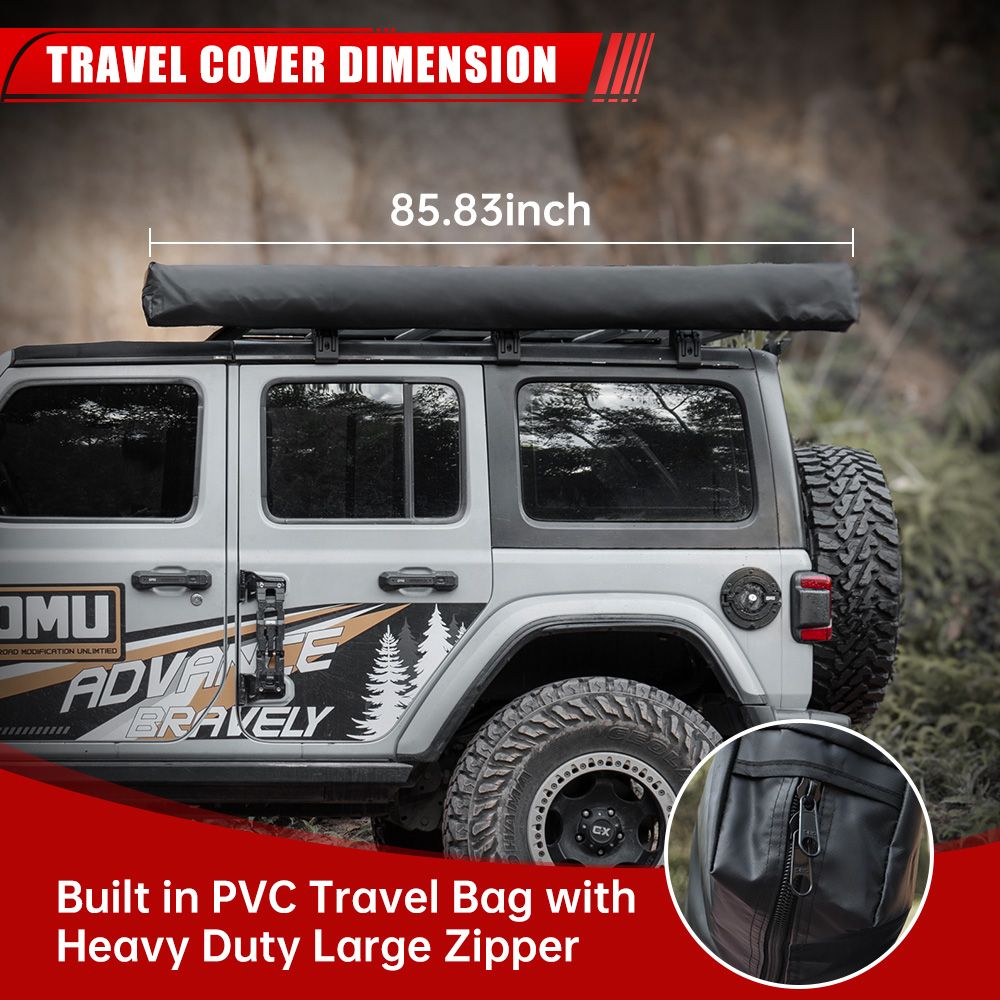 Overland 270 Degree Awning House Tent for Driver Side, Only Top Awning Not Include Side wall Effortless Installation, All - Weather Protection, Hidden Support Pole - 7DAY'S