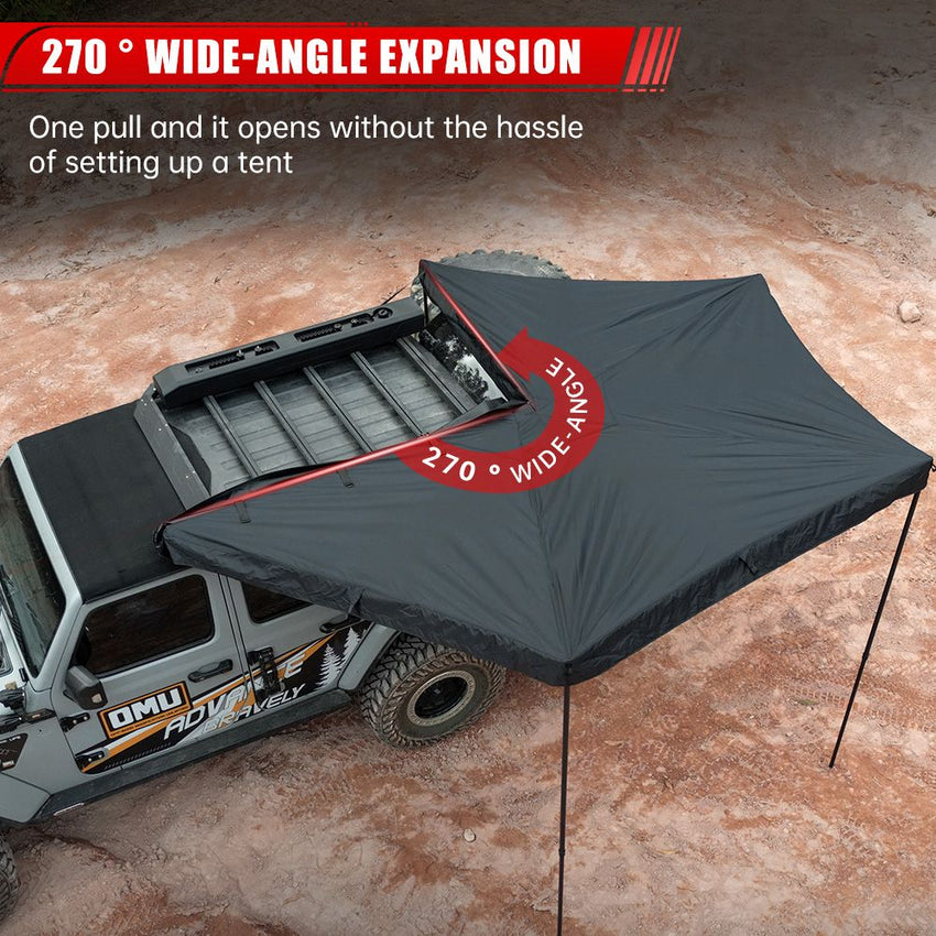 Overland 270 Degree Awning House Tent for Driver Side, Only Top Awning Not Include Side wall Effortless Installation, All - Weather Protection, Hidden Support Pole - 7DAY'S