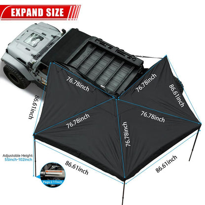 Overland 270 Degree Awning House Tent for Driver Side, Only Top Awning Not Include Side wall Effortless Installation, All - Weather Protection, Hidden Support Pole - 7DAY'S