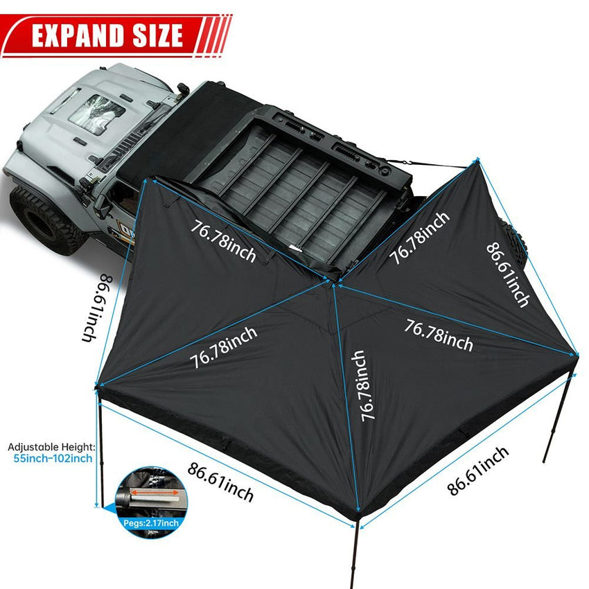 Overland 270 Degree Awning House Tent for Driver Side, Only Top Awning Not Include Side wall Effortless Installation, All - Weather Protection, Hidden Support Pole - 7DAY'S