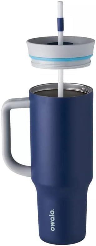 Owala Stainless Steel Triple Layer Insulated Travel Tumbler with Spill Resistant Lid, Straw, and Carry Handle, BPA Free, 40 oz, Dark Blue (Saltwater Starfish) - 7DAY'S