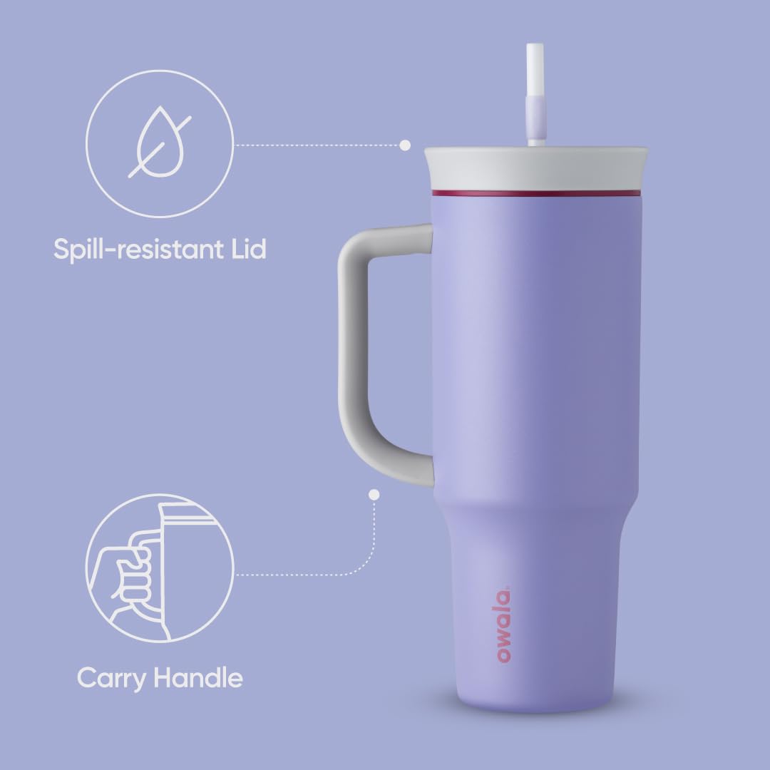 Owala Stainless Steel Triple Layer Insulated Travel Tumbler with Spill Resistant Lid, Straw, and Carry Handle, BPA Free, 40 oz, Dark Blue (Saltwater Starfish) - 7DAY'S