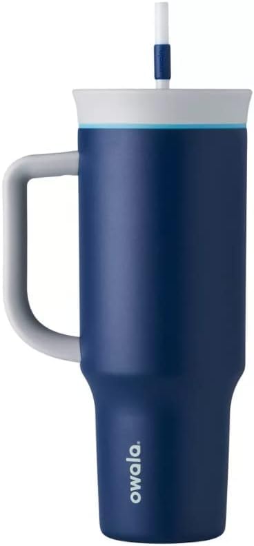 Owala Stainless Steel Triple Layer Insulated Travel Tumbler with Spill Resistant Lid, Straw, and Carry Handle, BPA Free, 40 oz, Dark Blue (Saltwater Starfish) - 7DAY'S