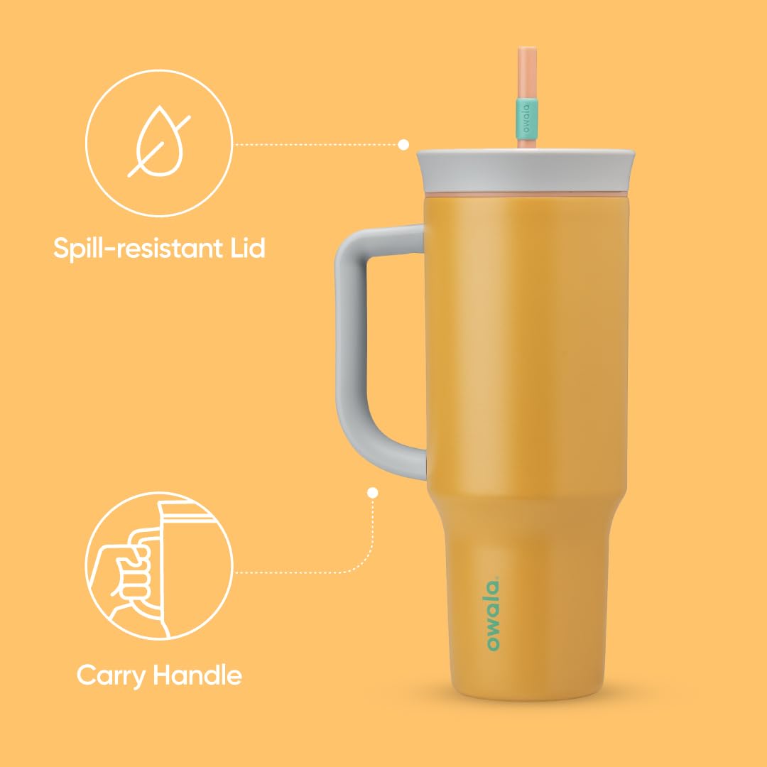 Owala Stainless Steel Triple Layer Insulated Travel Tumbler with Spill Resistant Lid, Straw, and Carry Handle, BPA Free, 40 oz, Dark Blue (Saltwater Starfish) - 7DAY'S