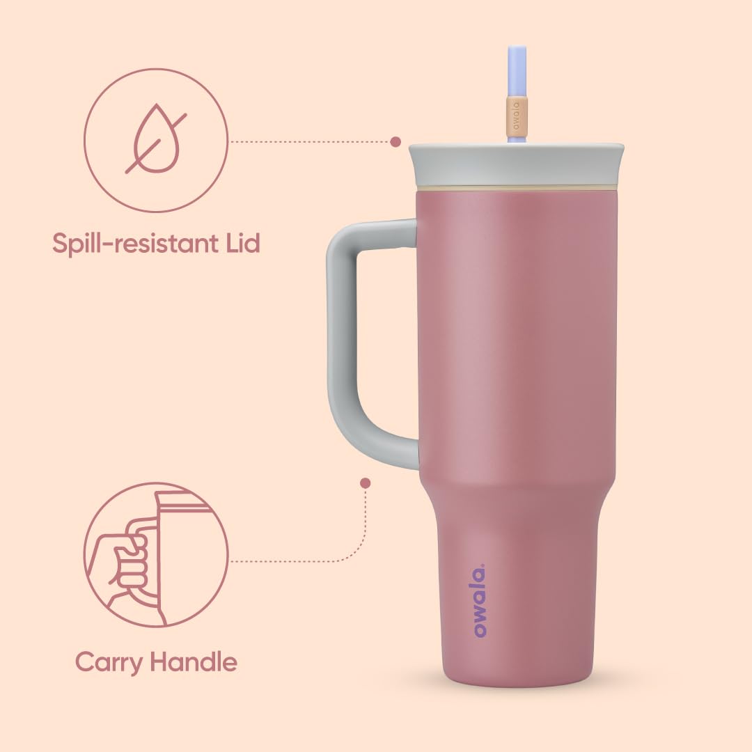 Owala Stainless Steel Triple Layer Insulated Travel Tumbler with Spill Resistant Lid, Straw, and Carry Handle, BPA Free, 40 oz, Dark Blue (Saltwater Starfish) - 7DAY'S