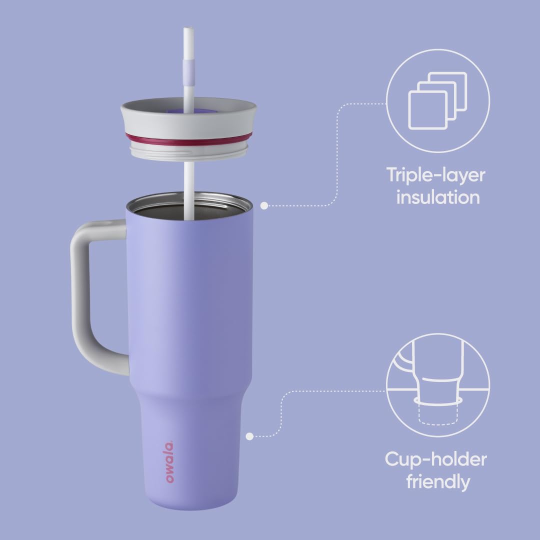 Owala Stainless Steel Triple Layer Insulated Travel Tumbler with Spill Resistant Lid, Straw, and Carry Handle, BPA Free, 40 oz, Dark Blue (Saltwater Starfish) - 7DAY'S