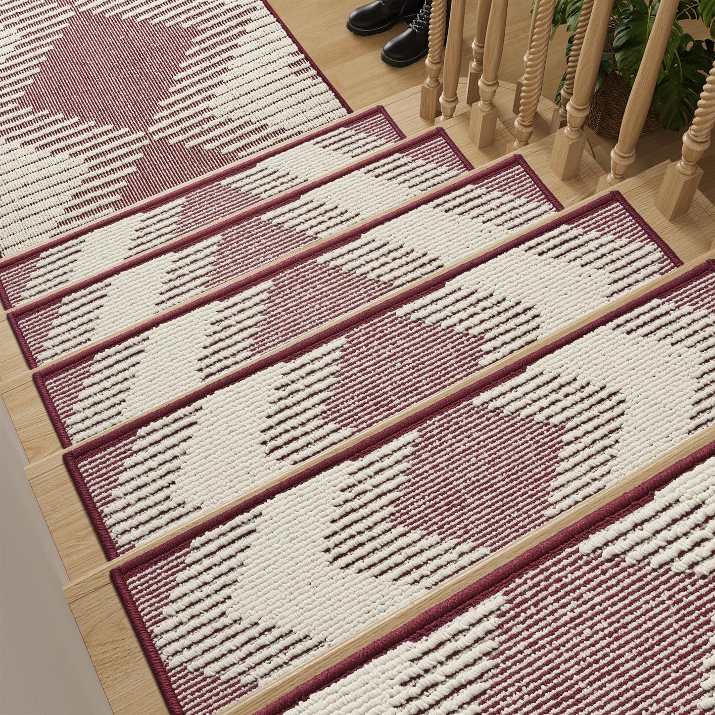 PADOOR 15PC Stair - Treads Non Slip, 3D Peel and Stick Stair Treads for Wooden Steps Indoor, Stair - Carpet Treads Washable Reusable Adhesive Stair - Runner Rugs for Kids and Dogs 8"x30" Brown - 7DAY'S