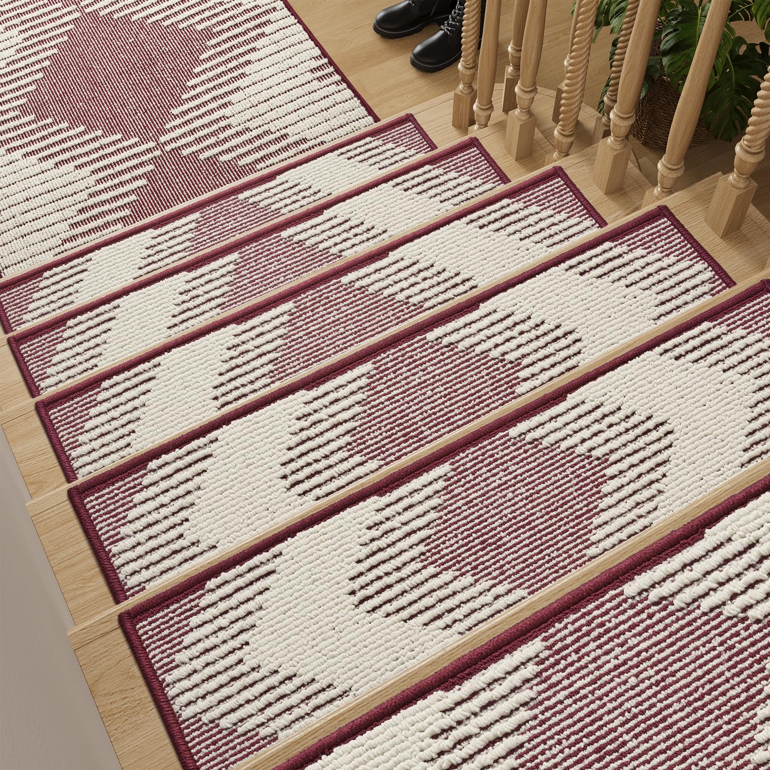 PADOOR 15PC Stair - Treads Non Slip, 3D Peel and Stick Stair Treads for Wooden Steps Indoor, Stair - Carpet Treads Washable Reusable Adhesive Stair - Runner Rugs for Kids and Dogs 8"x30" Brown - 7DAY'S