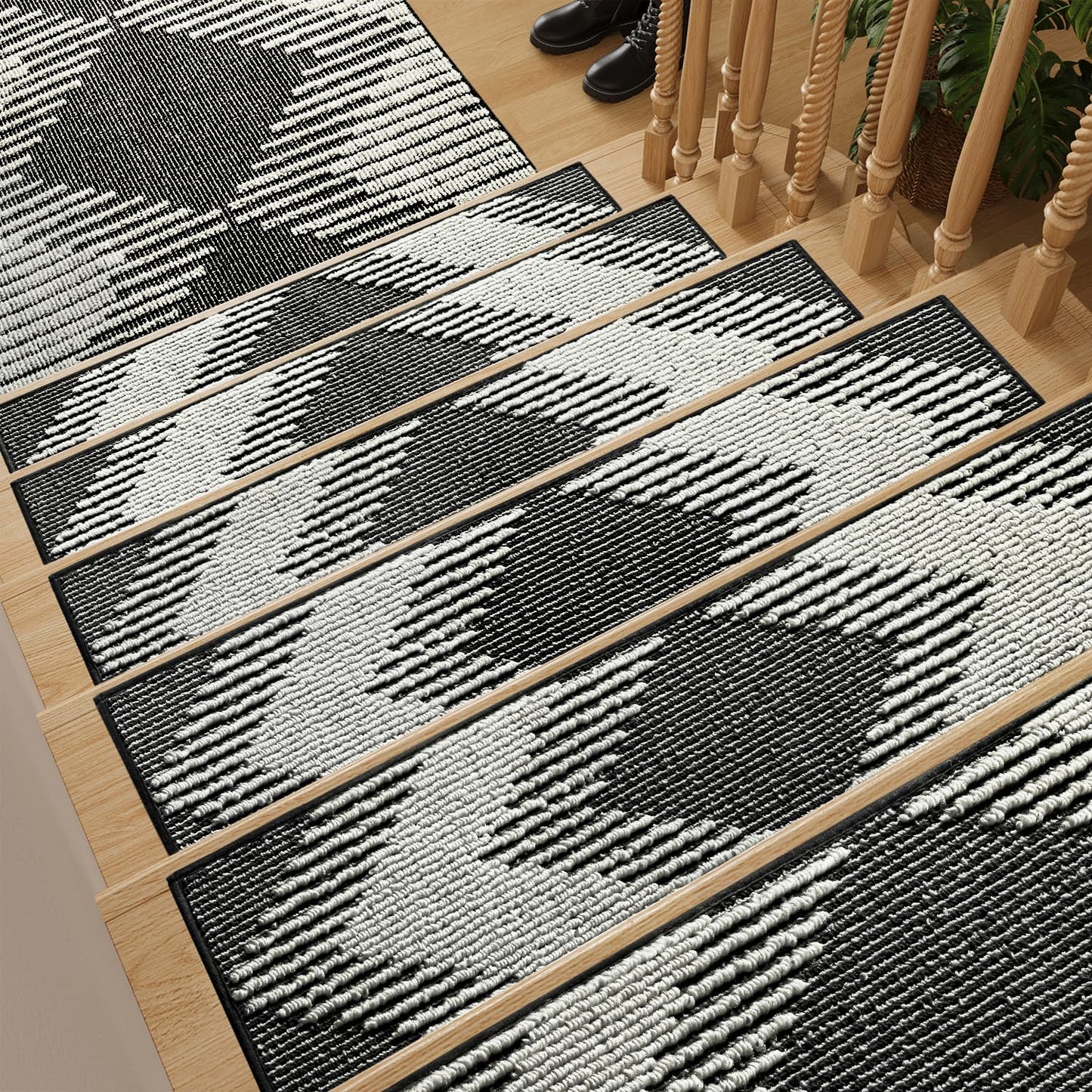 PADOOR 15PC Stair - Treads Non Slip, 3D Peel and Stick Stair Treads for Wooden Steps Indoor, Stair - Carpet Treads Washable Reusable Adhesive Stair - Runner Rugs for Kids and Dogs 8"x30" Brown - 7DAY'S