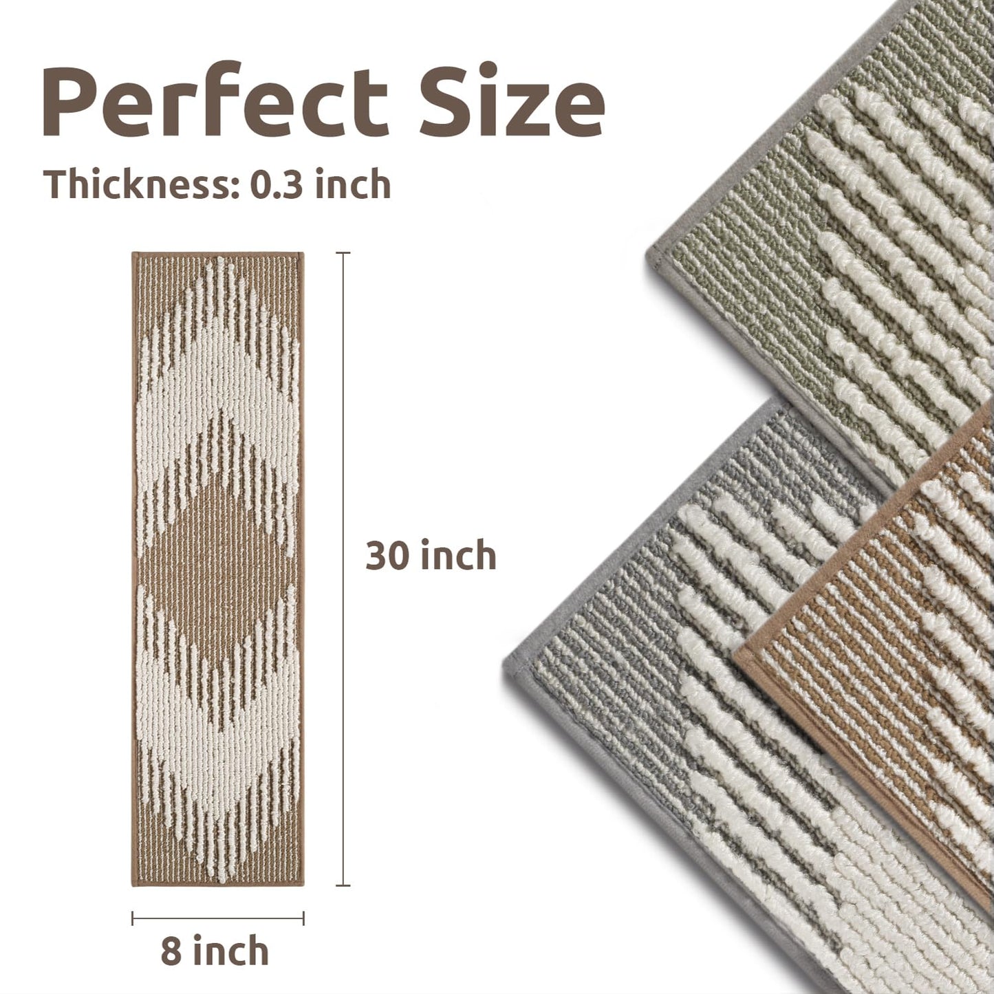 PADOOR 15PC Stair - Treads Non Slip, 3D Peel and Stick Stair Treads for Wooden Steps Indoor, Stair - Carpet Treads Washable Reusable Adhesive Stair - Runner Rugs for Kids and Dogs 8"x30" Brown - 7DAY'S