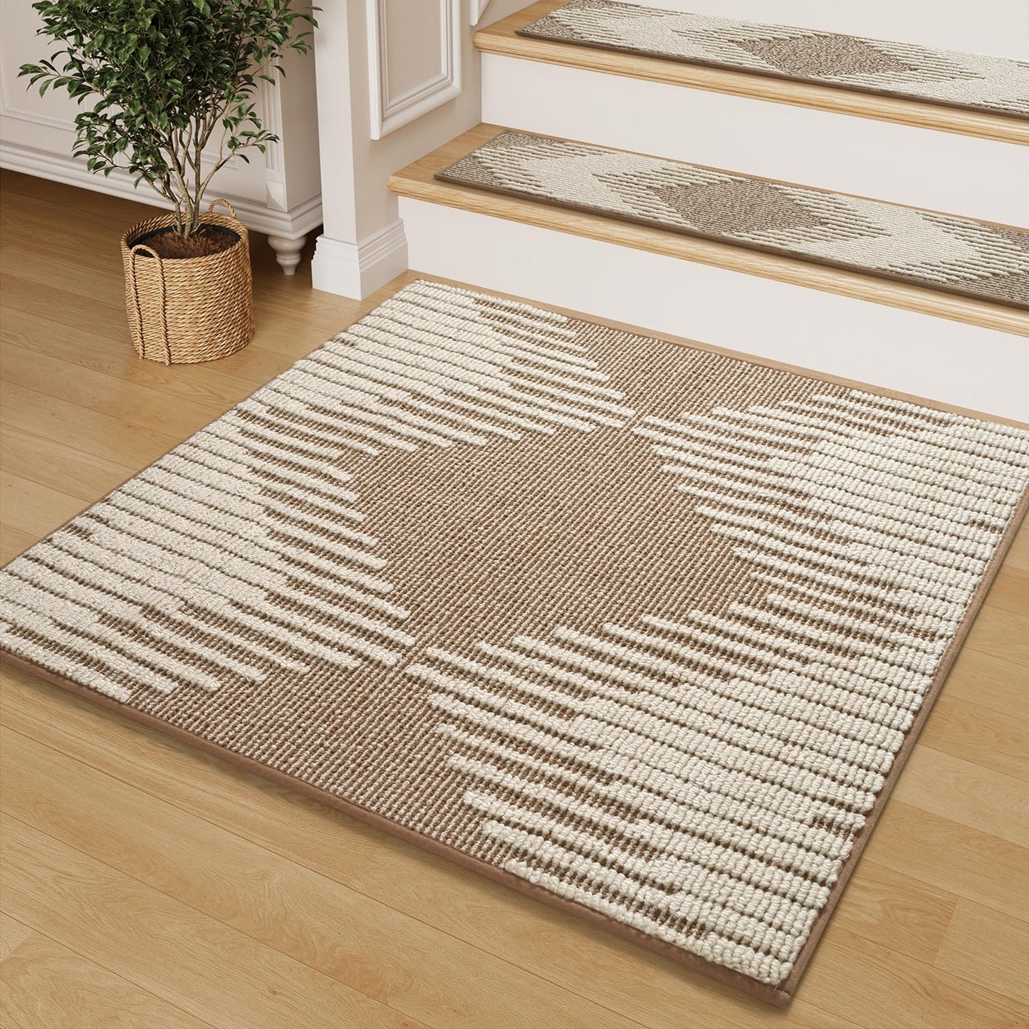 PADOOR 15PC Stair - Treads Non Slip, 3D Peel and Stick Stair Treads for Wooden Steps Indoor, Stair - Carpet Treads Washable Reusable Adhesive Stair - Runner Rugs for Kids and Dogs 8"x30" Brown - 7DAY'S