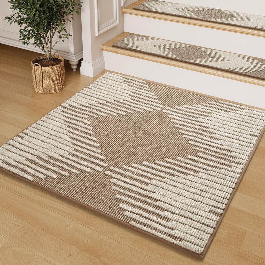 PADOOR 15PC Stair - Treads Non Slip, 3D Peel and Stick Stair Treads for Wooden Steps Indoor, Stair - Carpet Treads Washable Reusable Adhesive Stair - Runner Rugs for Kids and Dogs 8"x30" Brown - 7DAY'S